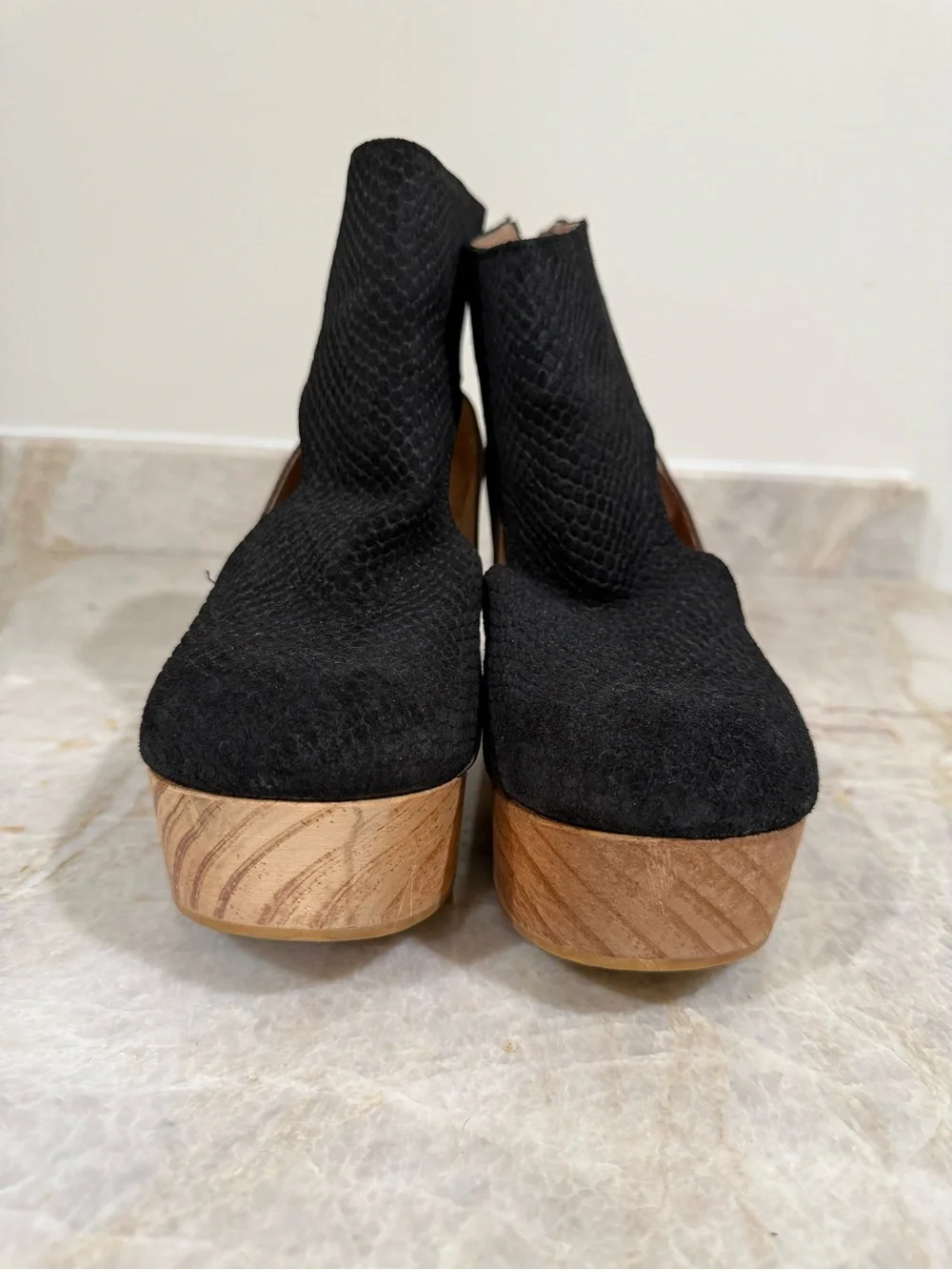 Free People Horizon Wood Clog Cutout Platform Heel Sandals Black EU 39 US 9